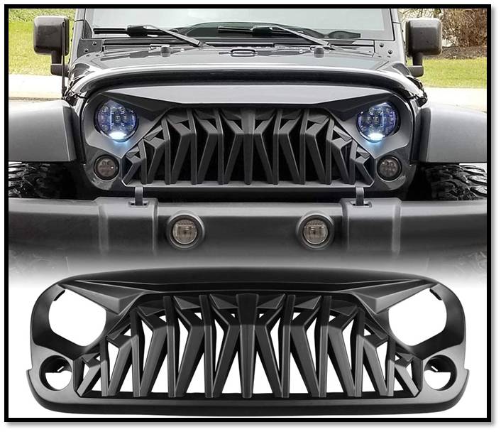 ALLINONEPARTS Matte Black Front Shark Grille Compatible With Jeep Wrangler