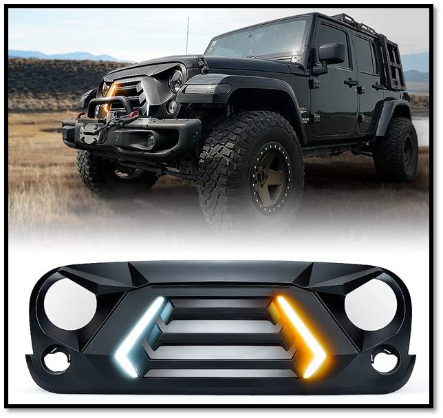 Xprite Front Grill with Turn Signals and Daytime Running Light For Jeep Wrangler